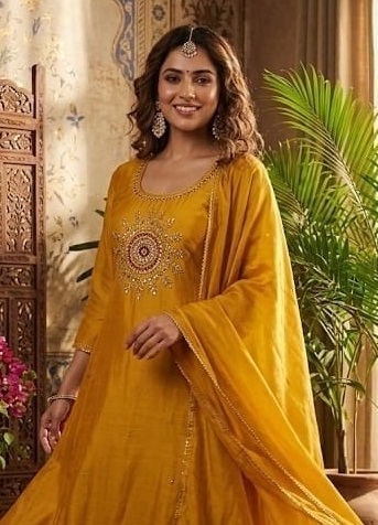 Dn 6959 By Kaya Mull Chanderi Kurti With Bottom Dupatta